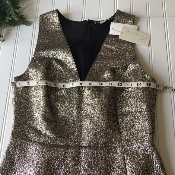 Sachin & Babi cocktail mini dress metallic gold silver black mesh sequin NWT - Picture 5 of 16